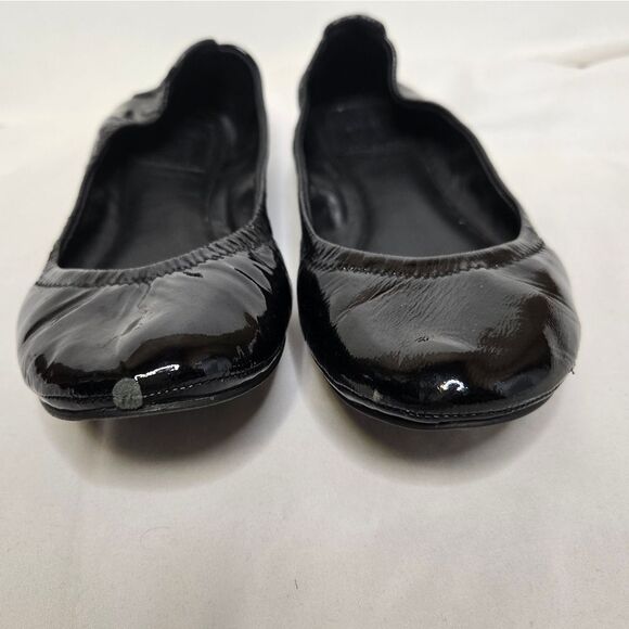 TORY BURCH Eddie black patent‎ leather shiny stretch ballet flats 8 - Picture 3 of 7